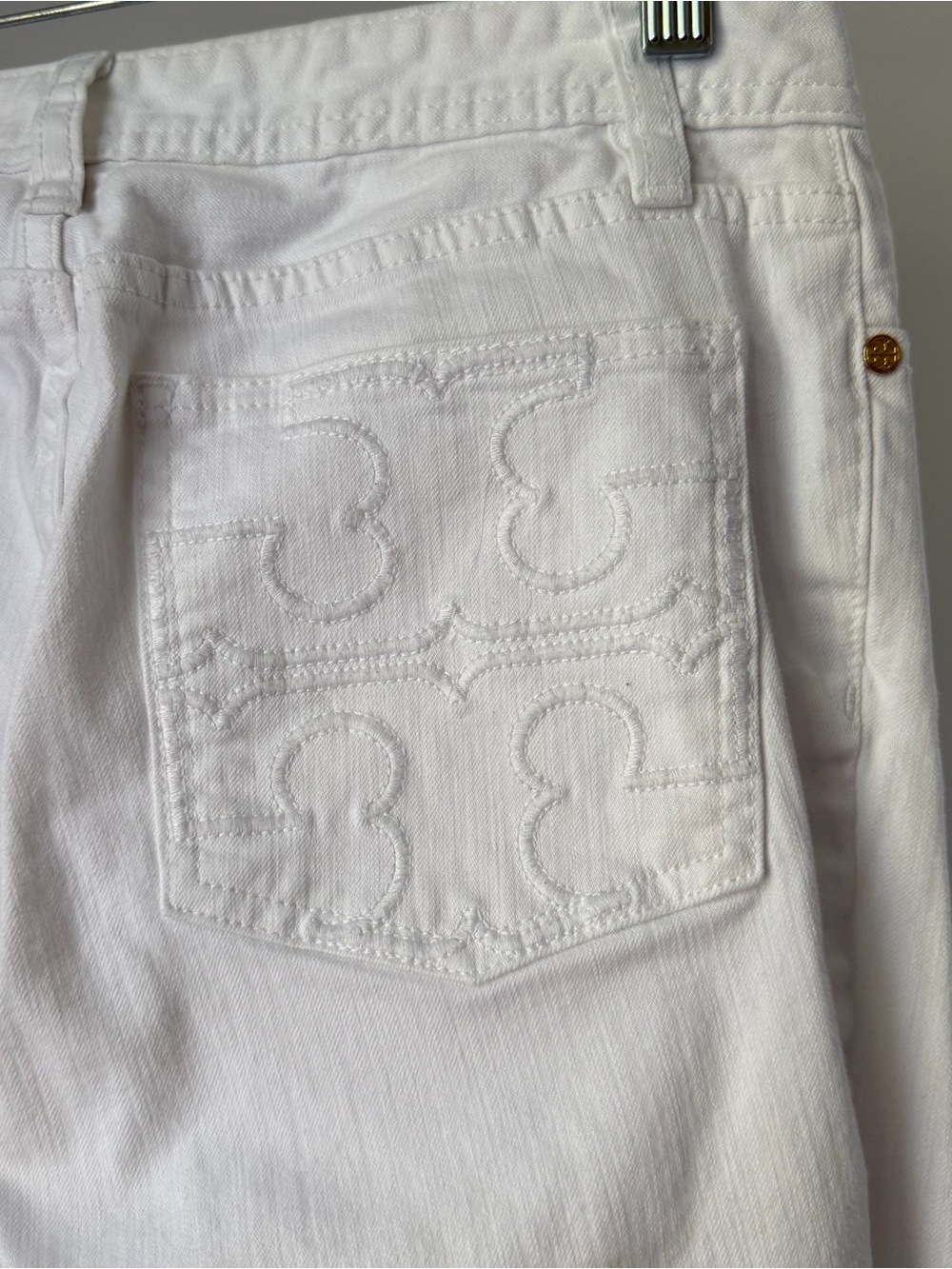 Women's TORY BURCH Cropped Slim Boot White Denim Jeans Size 27
